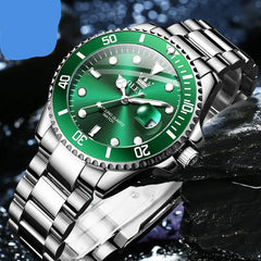 Men Quartz Watch Green Waterproof Watch for Men Stainless Steel.