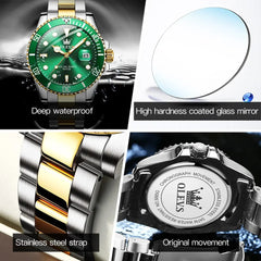 Men Quartz Watch Green Waterproof Watch for Men Stainless Steel.